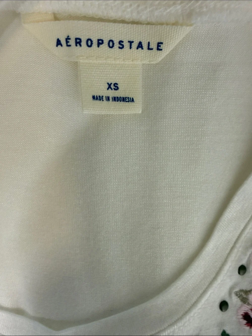 Aeropostale White Tank Top with Pink Floral Embroidery